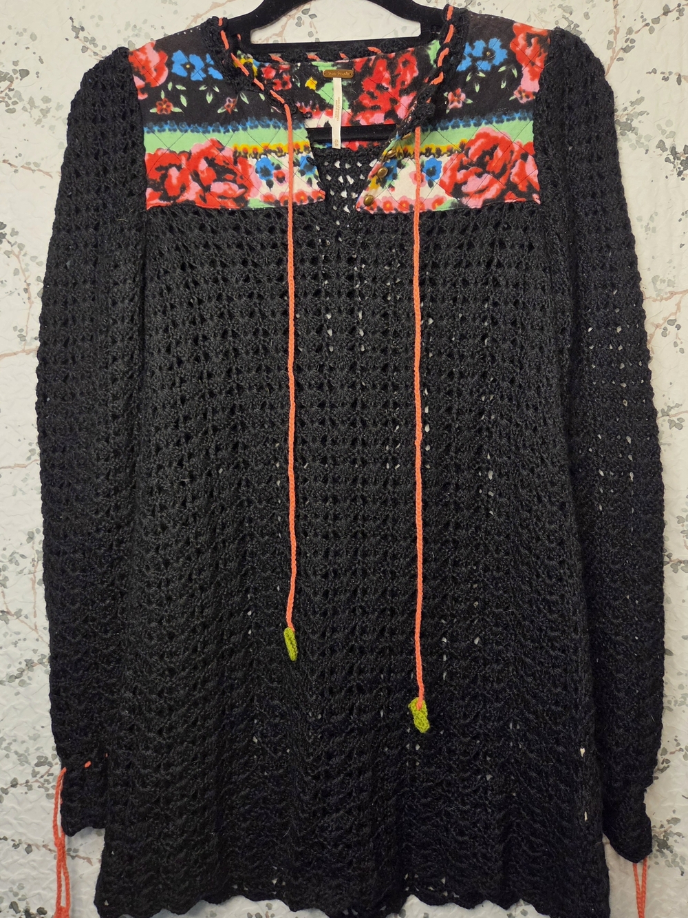 Free People Crochet Knit Floral Sweater